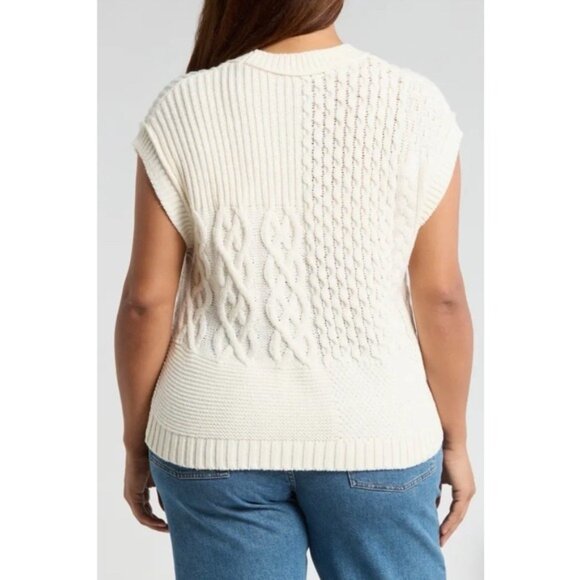 NWT Madewell Women's Patchwork Sweater Vest Size 3X Antique Cream Knit - Picture 2 of 4